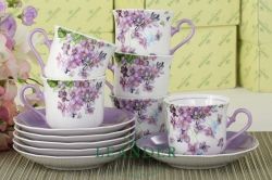 Чайные пары 200 мл 6 пар Мэри-Энн, Лиловые цветы 03160415-2391