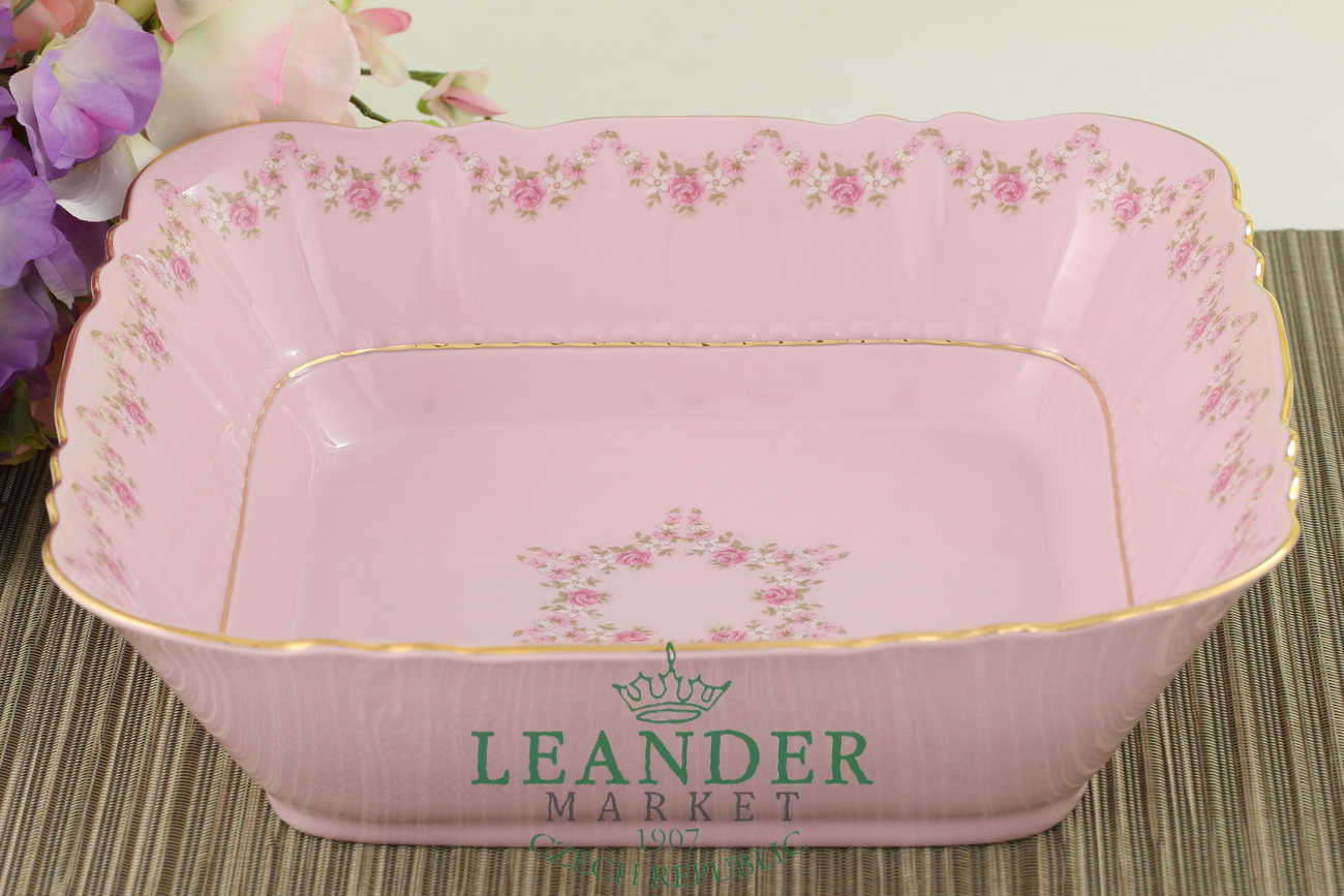 Салатник квадратный 25 см Соната, Мелкие цветы, розовый фарфор 07211424-0158