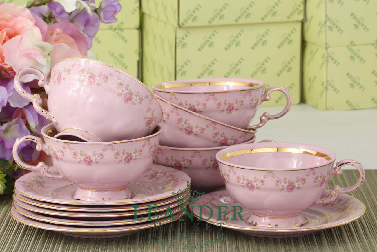 Чайные пары 200 мл 6 пар Соната, Мелкие цветы, розовый фарфор 07260425-0158