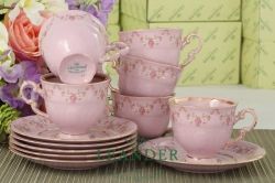 Кофейный сервиз 6 персон 15 предметов Соната, Мелкие цветы, розовый фарфор 07260714-0158