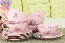 Чайный сервиз 6 персон 15 предметов Соната, Розовые цветы, розовый фарфор 07260725-0013