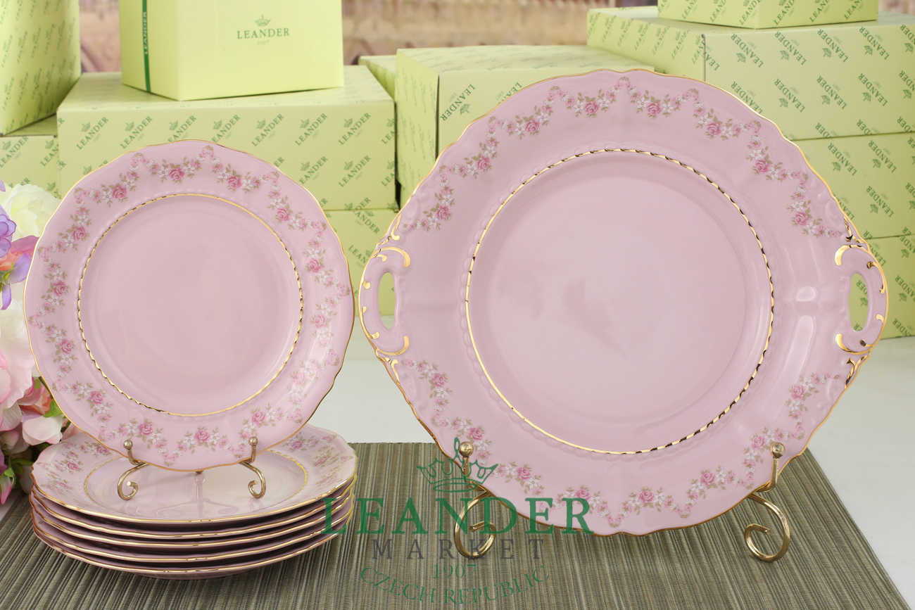 Сервиз для торта 7 предметов Соната, Мелкие цветы, розовый фарфор 07261017-0158