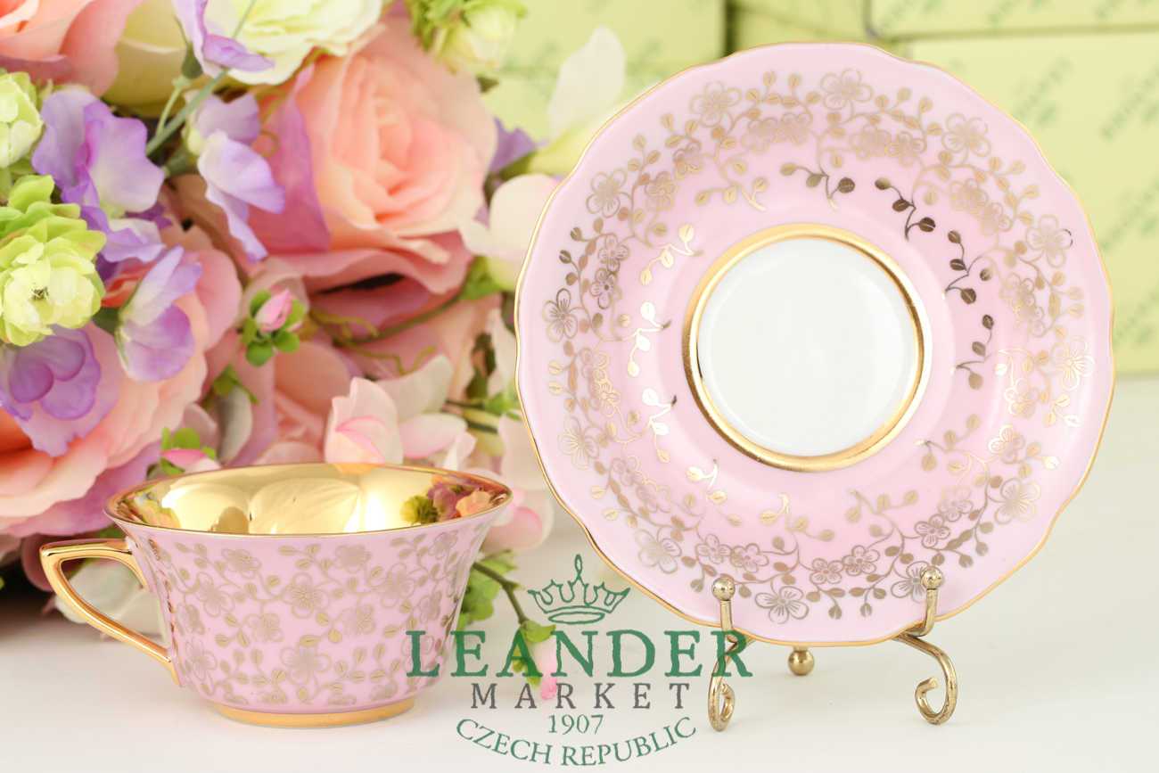Чайная пара 100 мл Виндзор, Золотые цветы, розовая сирень 13120424-K341