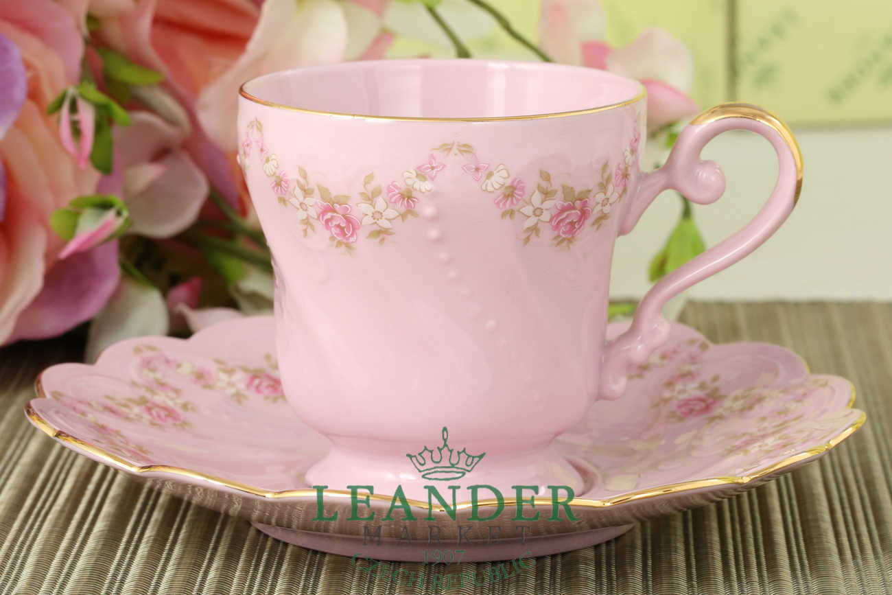 Кофейная пара 150 мл, Мелкие цветы, розовый фарфор 35220414-0158