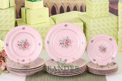 Набор тарелок 6 персон 18 предметов Соната, Розовые цветы, розовый фарфор 07260119-0013