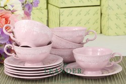 Чайные пары 200 мл 6 пар Соната, Белый узор, розовый фарфор 07260425-3001