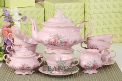 Чайный сервиз 6 персон 15 предметов Соната, Розовые цветы, розовый фарфор 07260725-0013