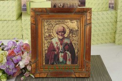 Икона на фарфоре в деревянной раме 250х185 мм, Николай Чудотворец 20198849-1568